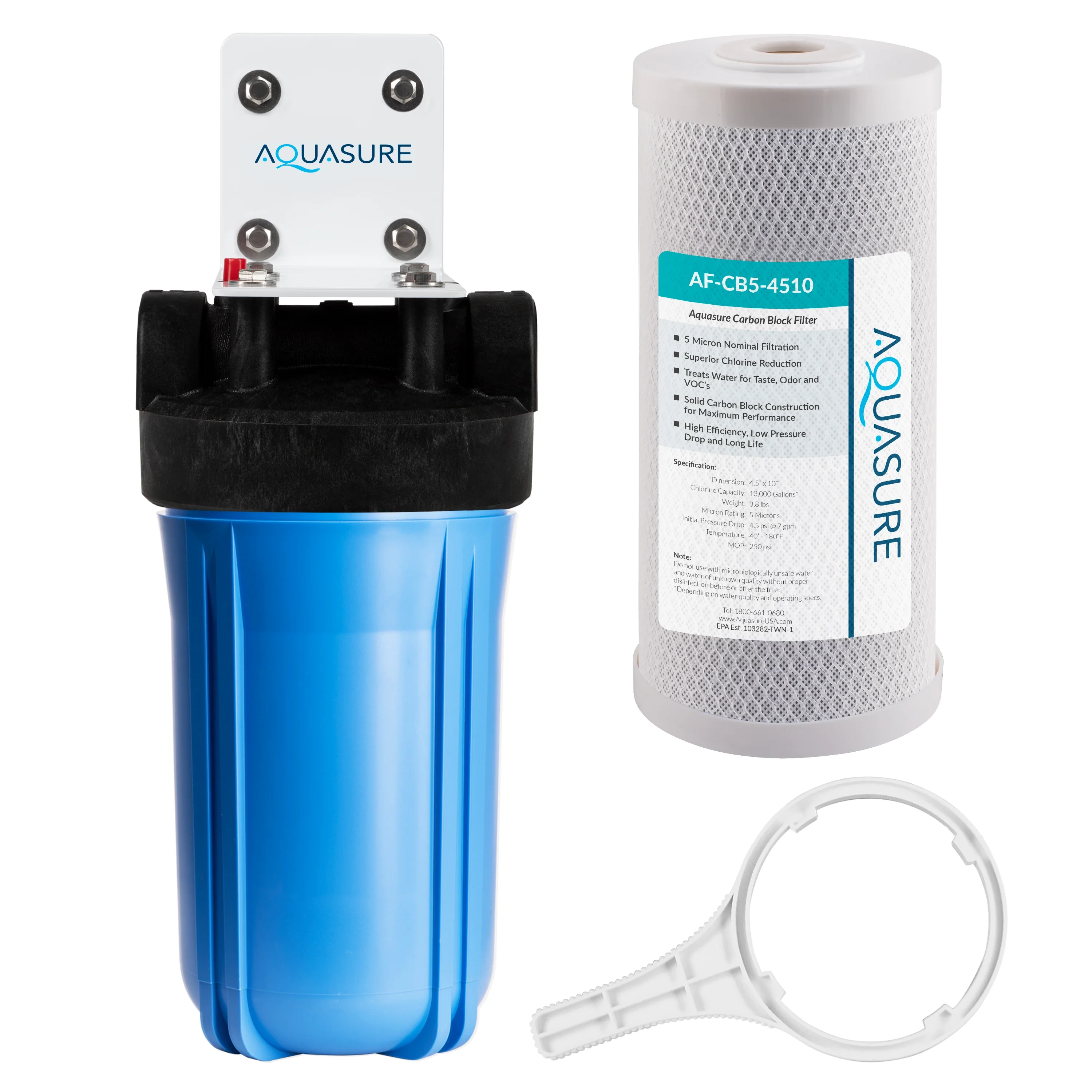 Aquasure Fortitude V Series 10" High Flow Whole House 5 Micron Carbon Block Water Filter product