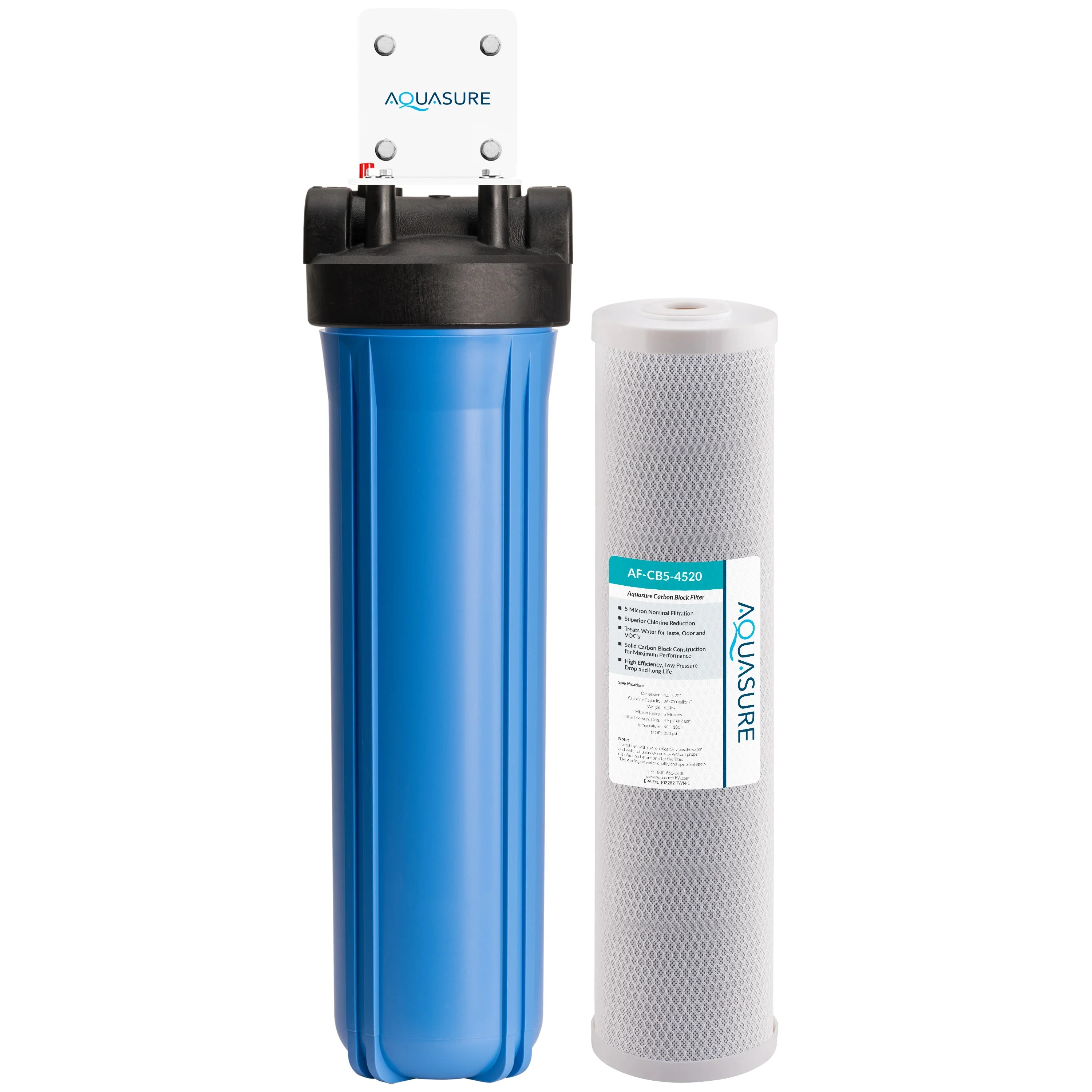 Aquasure Fortitude V Series 20" High Flow Whole House 5 Micron Carbon Block Water Filter product
