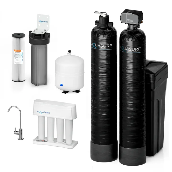 Aquasure Signature Elite | 600,000 Gallons Whole House Water Filter Treatment Bundle with 32,000 Grains Softener, 75 GPD Reverse Osmosis System product